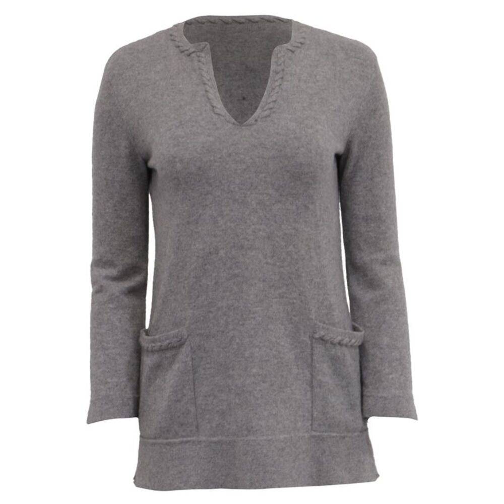 Tory Burch Sayre Sweater with Pockets in Grey Cashmere